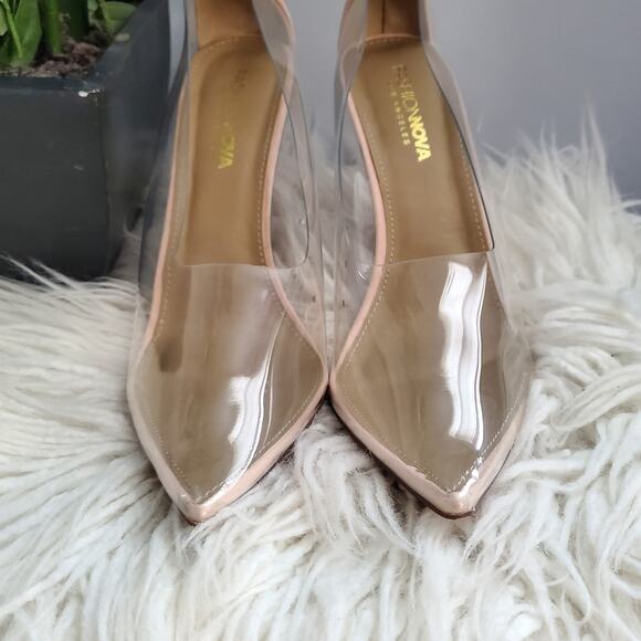 Fashion Nova Clear Tan Pointed Toe Wedge Heels 10 - Picture 4 of 11